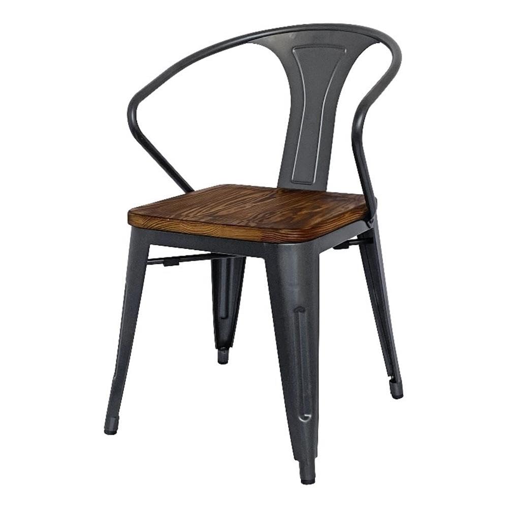 New Pacific Direct Metropolis Metal Arm Chair Wood Seat,Gunmetal Gray,Set of 4
