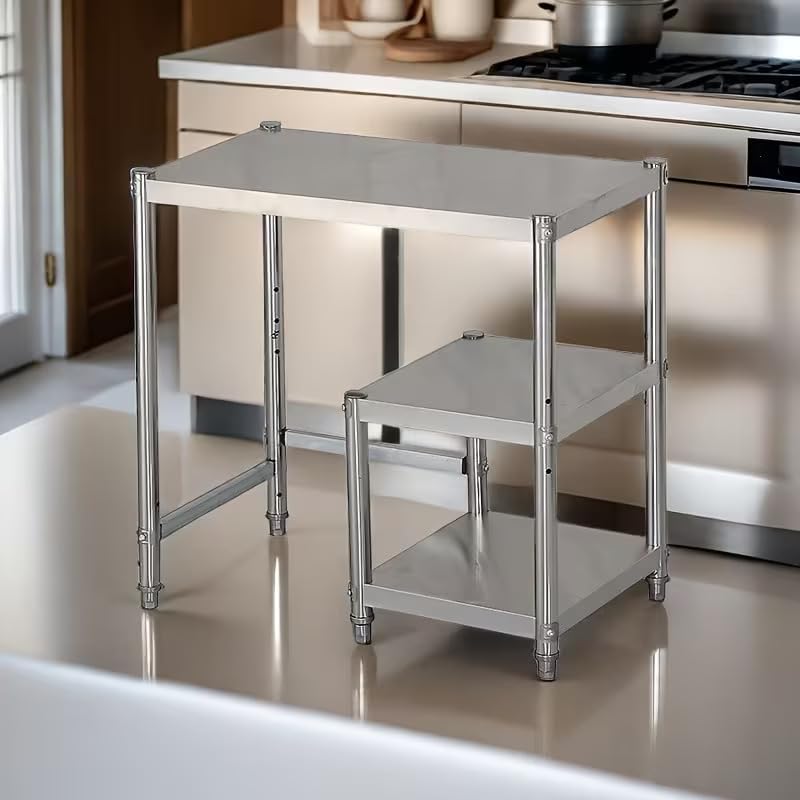 Delavala Stainless Steel Kitchen Storage Rack, Heavy Duty 3Tier Utility Shelf For Rustproof Metal Work Table With Adjustable F