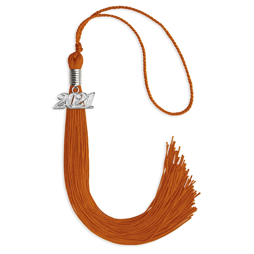 Endea Graduation Single Color Tassel with Silver Date Drop (Orange, 2021)