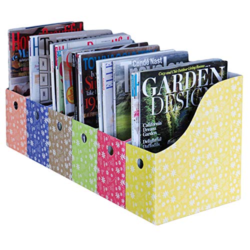 Evelots 6 Pack Magazine File Holder-Organizer-Full 4 Inch Wide-Floral-With Label