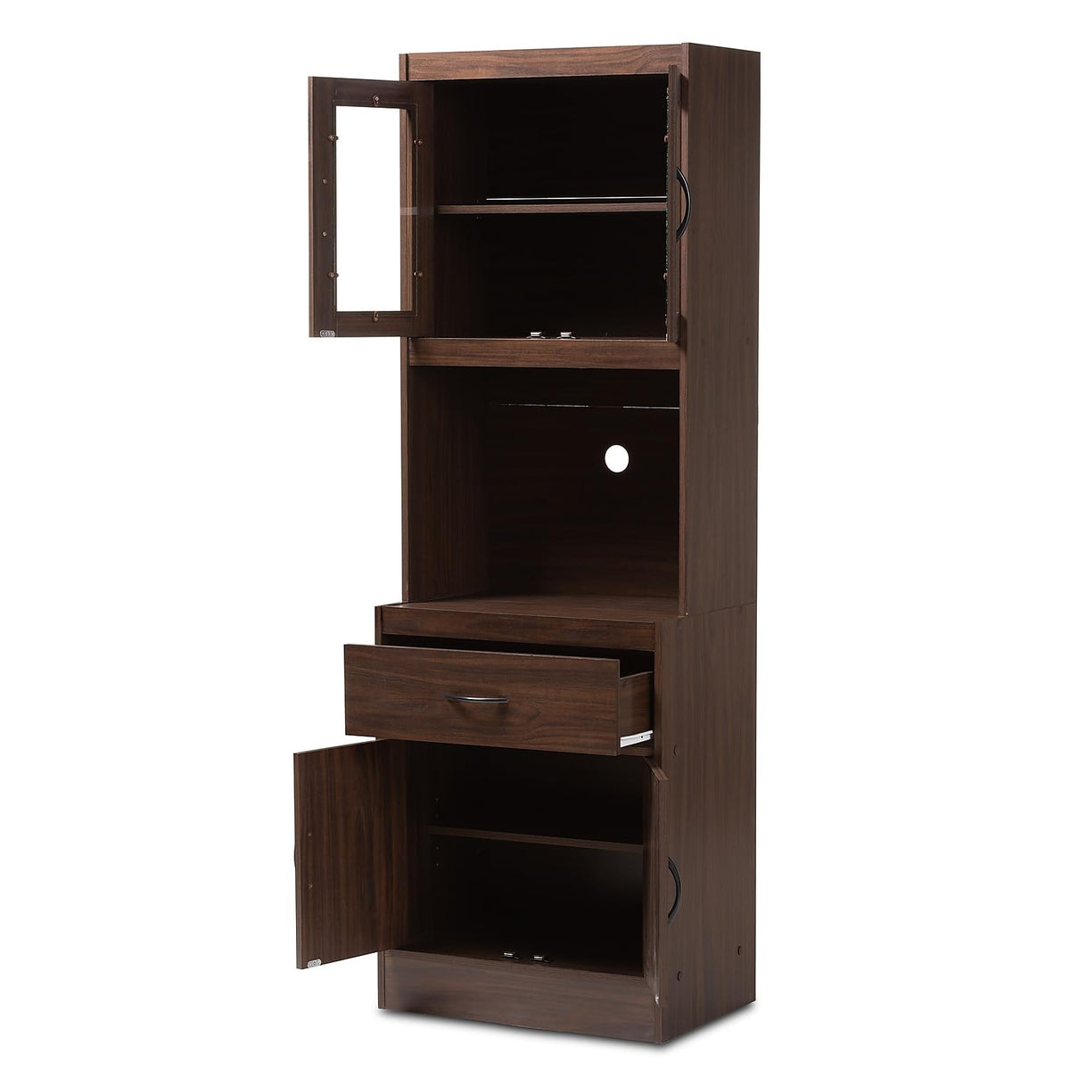 Baxton Studio Laurana 23.62-inch W Kitchen Storage Cabinet and Hutch, Walnut Brown (147-8318-HiT)