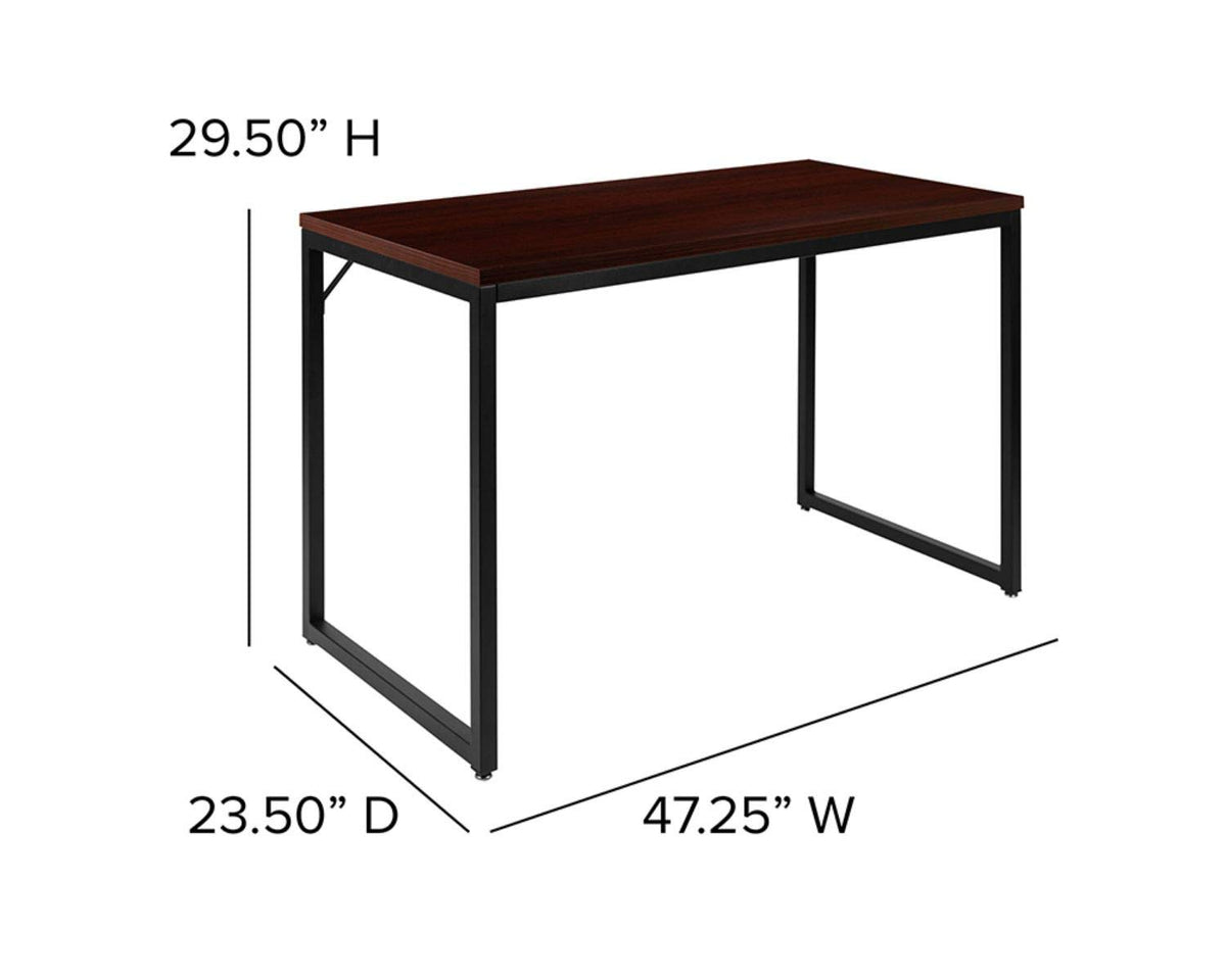 Flash Furniture Tiverton Industrial Modern Desk-Mahogany/Black Commercial Grade Computer Desk-47" Sturdy Home Office Desk-Writing Desk