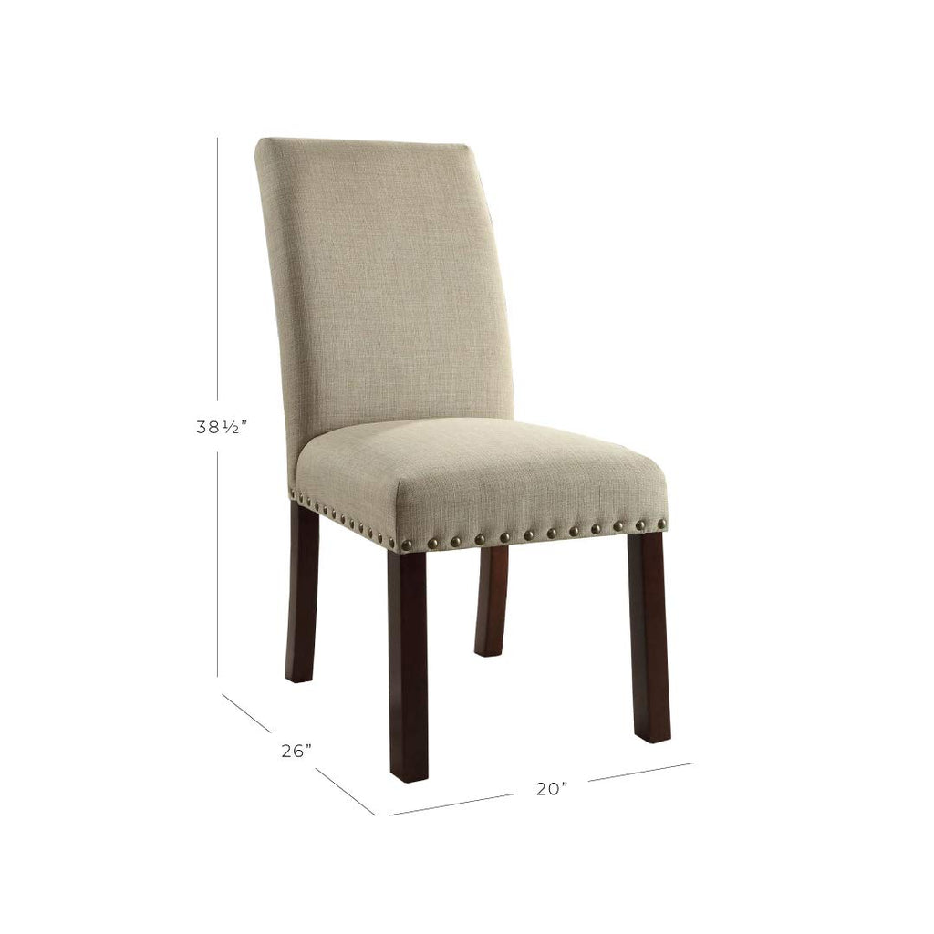 HomePop Classic Upholstered Parsons Dining Chairs Set of 2, Natural Linen with Nailhead Trim, Model K6380-F1326