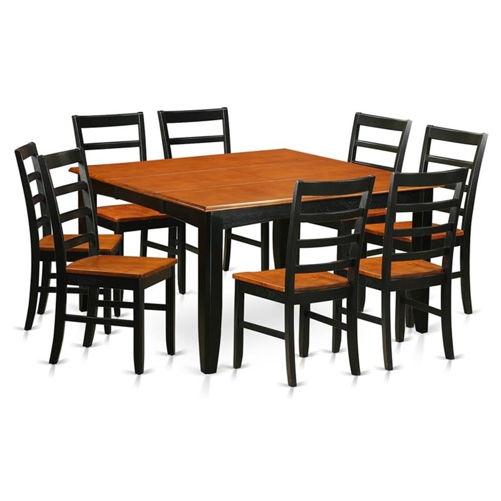 East West Furniture Parf9-Bch-W 9 Piece Modern Dining Table Set Includes A Square Wooden Table With Butterfly Leaf And 8 Dining Room Chairs, 54X54 Inch, Black & Cherry