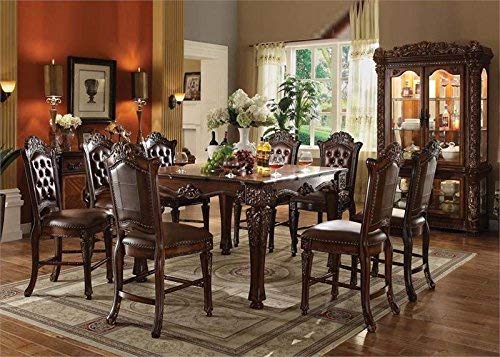 Acme Vendome Faux Leather Tufted Counter Height Dining Chair in Cherry Set of 2