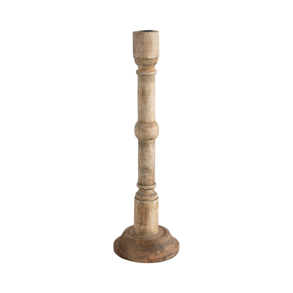 Creative Co-Op Hand-Carved Mango Wood Taper Holder, 16.5'', Natural