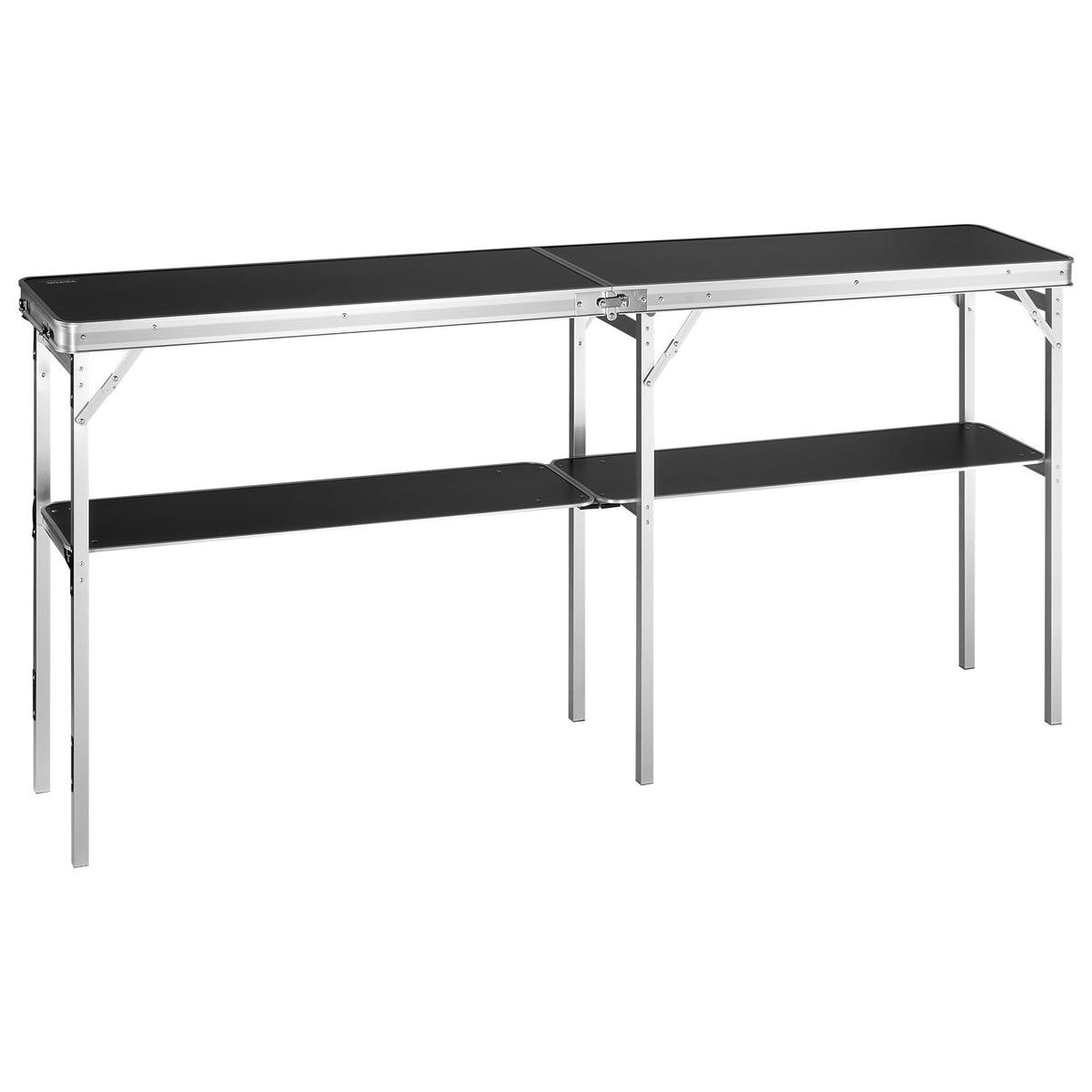 VEVOR Extra Long Folding Portable Bar Tradeshow Podium Table for Indoor, Outdoor, Party, Picnic, Exhibition, Includes Carrying Case, Storage Shelf and Black Skirt, 77.95" x 15.16" x 34.65"