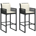 vidaXL Patio Bar Stools with Cushions - Black Poly Rattan - Outdoor Furniture - Set of 2 - Includes Armrests & Backrest - Removable & Washable Covers - Steel Frame - for Garden/Patio/Deck
