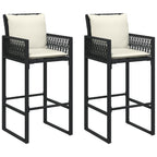 vidaXL Patio Bar Stools with Cushions - Black Poly Rattan - Outdoor Furniture - Set of 2 - Includes Armrests & Backrest - Removable & Washable Covers - Steel Frame - for Garden/Patio/Deck