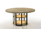 LILOLA LIVING Eden 59' Round Rustic Oak Dining Table with LED Light, Black Metal Frame, Shelves