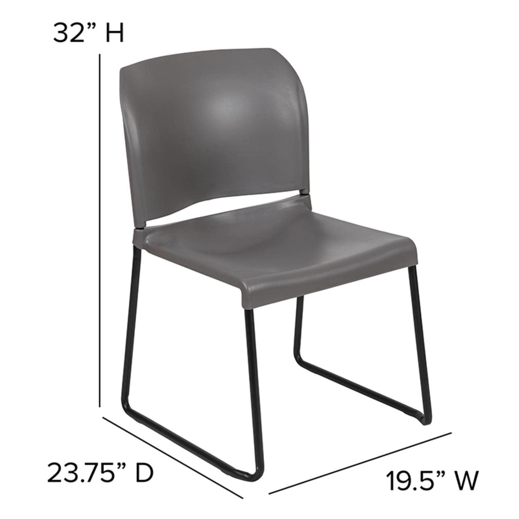 Flash Furniture Hercules Series 880 Lb. Capacity Gray Full Back Contoured Stack Chair With Black Powder Coated Sled Base