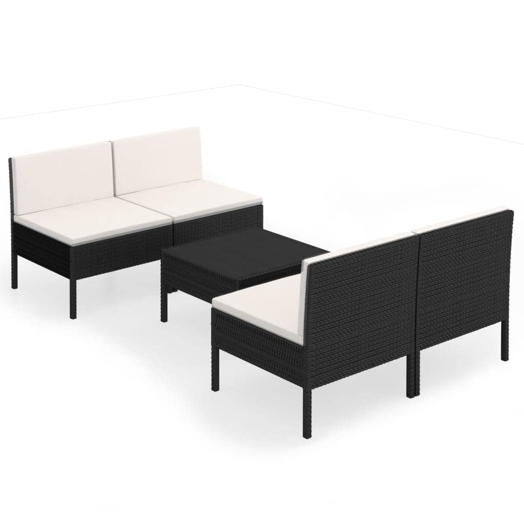 vidaXL Patio Lounge Set 5 Piece with Cushions Outdoor Garden Terrace Lounging Sofa Seating Seat Sitting Chair Furniture Poly Rattan Black