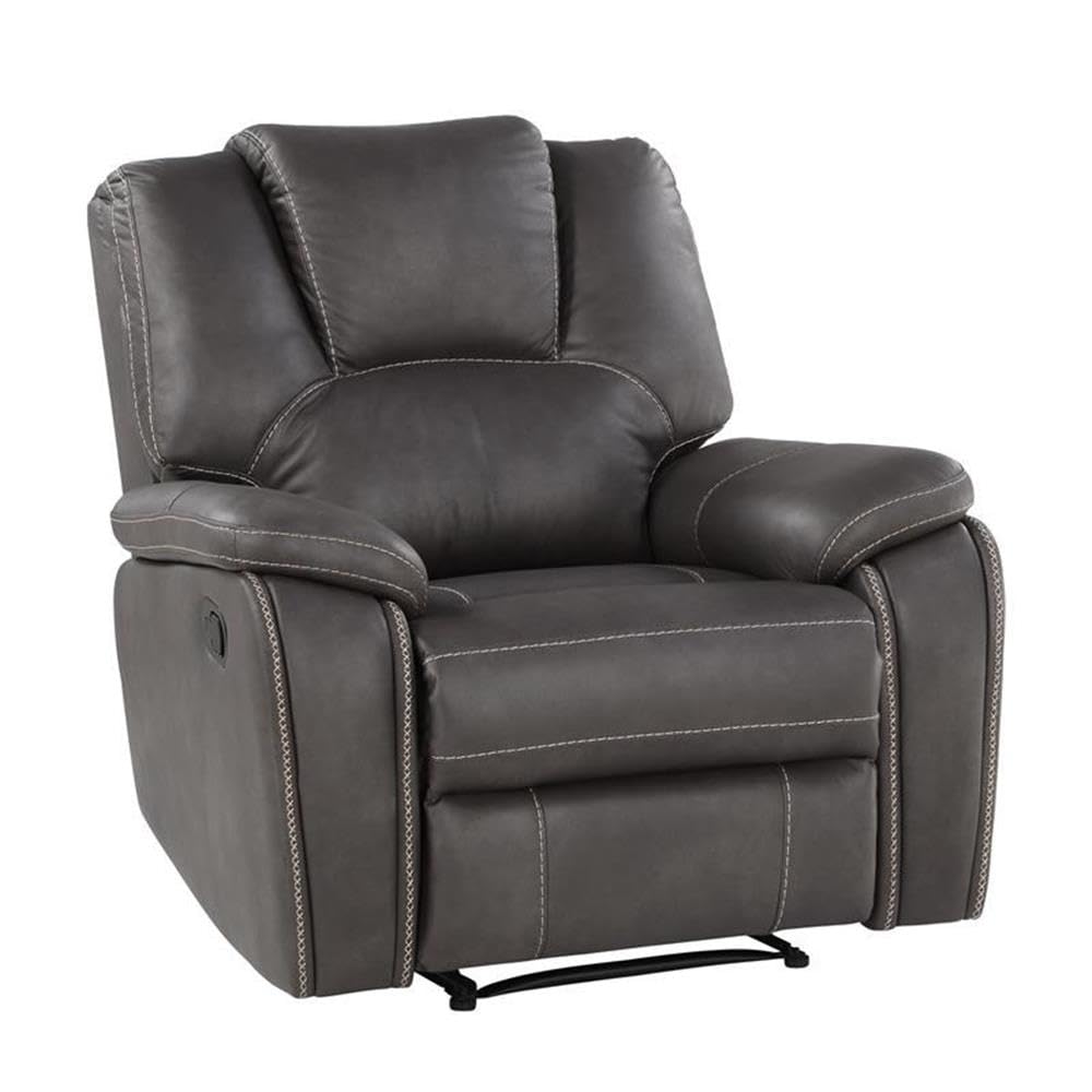 Steve Silver Co Katrine Manual Recliner, Padded Charcoal Faux-Leather, Raised Headrest Recliner Chair, Living Room Single Sofa Recliner, Padded Armrests, 36" D x 39" W x 39" H, Grey/Black