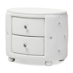 Baxton Studio Davina Hollywood Glamour Style Oval 2-Drawer Faux Leather Upholstered Nightstand, Medium, White