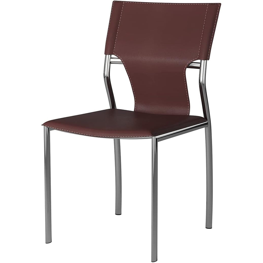 Creative Images Dining Leather with Protective Coating Chair, Chrome Legs, Set of 4 Solid Back Dining Chairs White N/A Leather