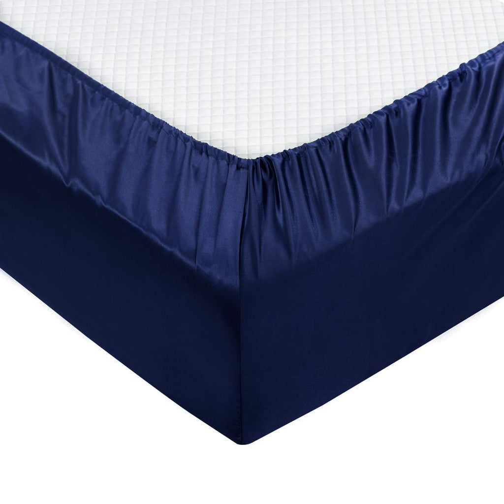 Treely 6 Piece Satin Sheets King Size Silky Smooth Navy Blue Satin Sheet Set With Deep Pocket, Satin Fitted Sheet, Flat Sheet, 4