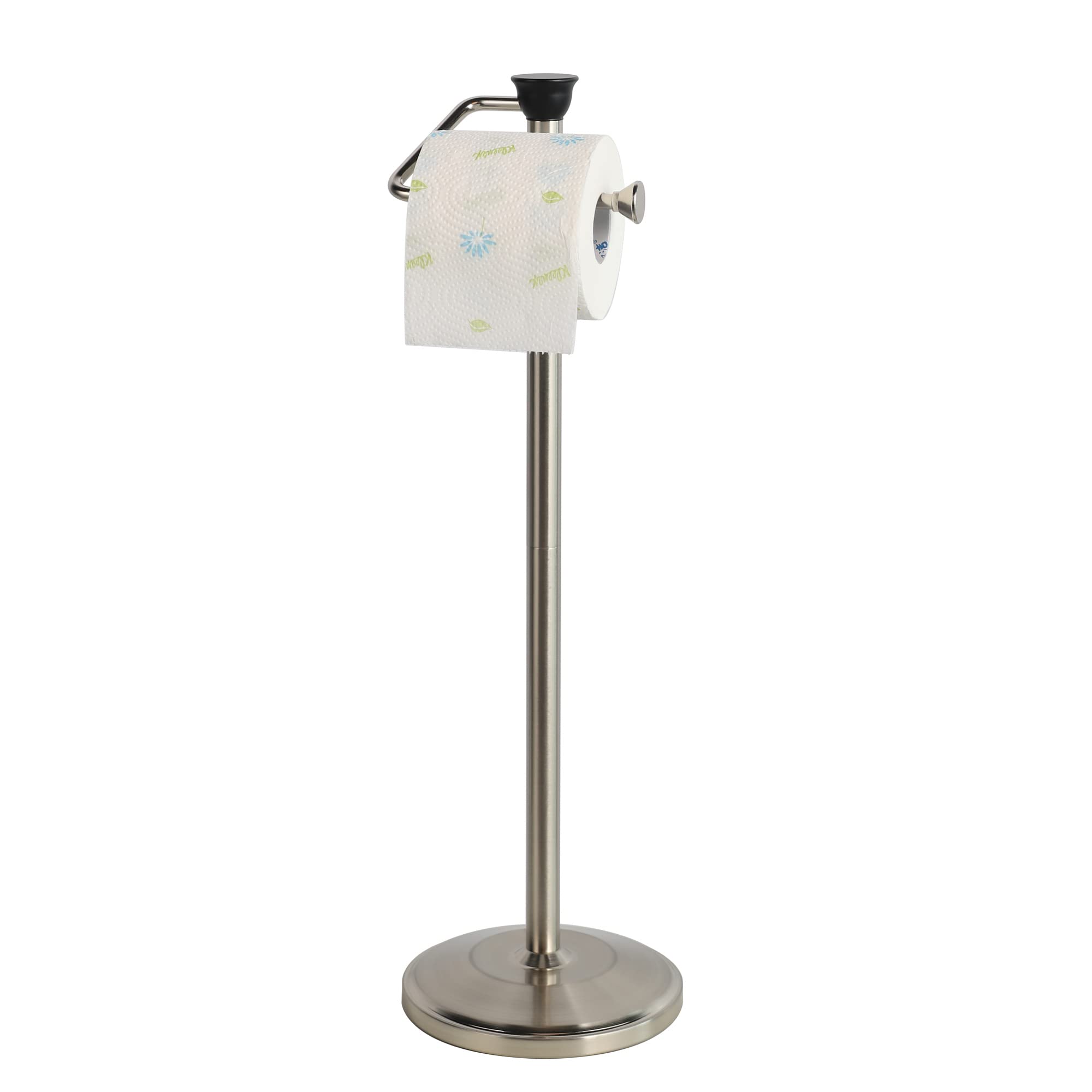 ZCCZ Toilet Paper Holder with Storage - Free Standing Tissue Dispenser - Nickel Finish - Holds up to 5 Mega Rolls - No Tools Req