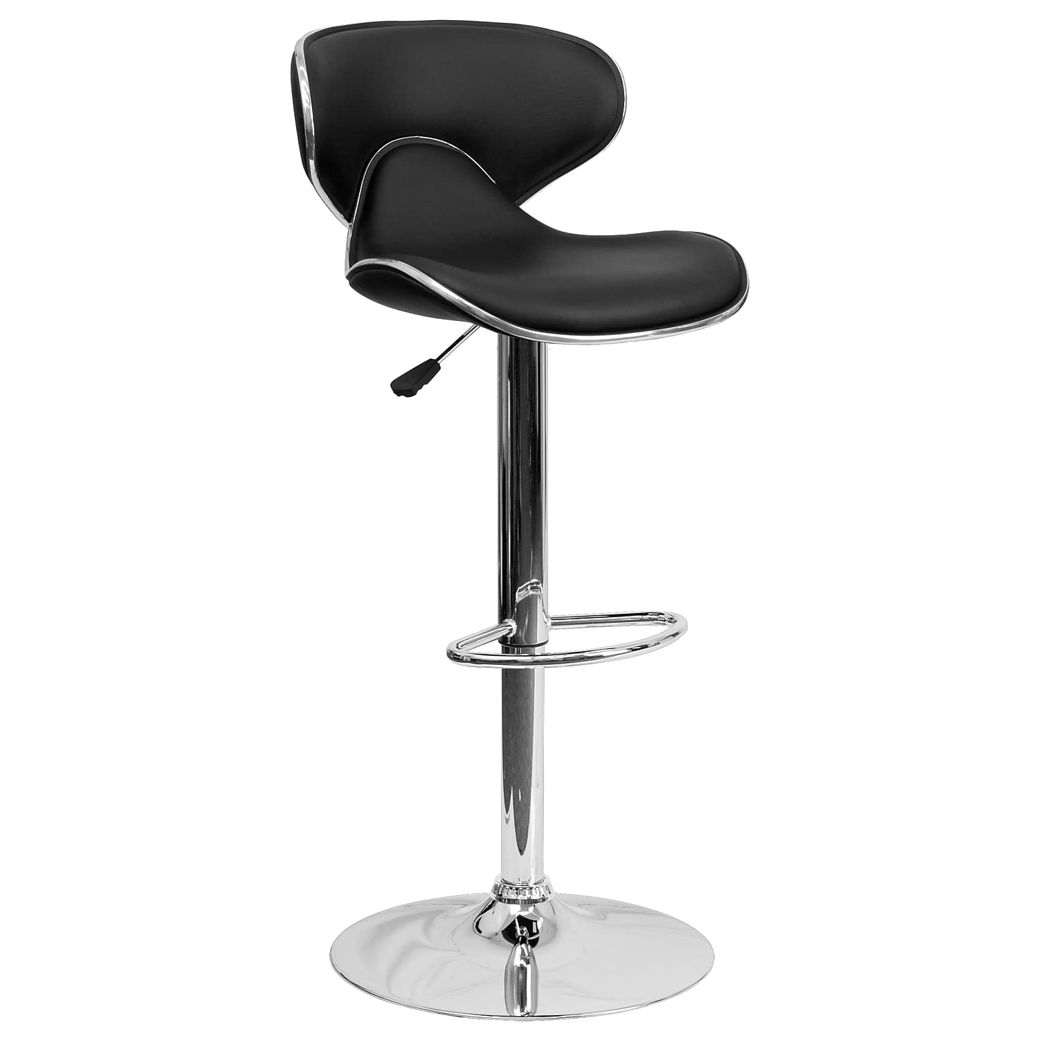 Flash Furniture Devin Contemporary Cozy Mid-Back Red Vinyl Adjustable Height Barstool with Chrome Base