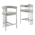 Best Quality Furniture Modern Upholstered Counter Height Stool With Rich Gray Boucle Fabric – Matte Brushed Chrome Legs In Silver – Versatile Living Room & Dining Room Seating – Set Of 2