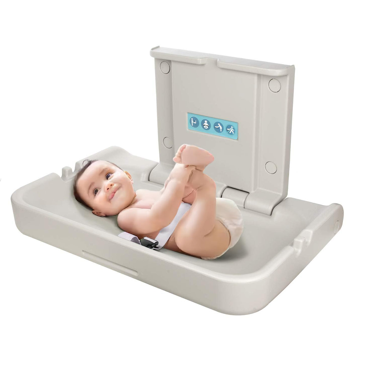 Modundry Fold Down Baby Changing Station Wall Mount Horizontal Baby Change Table With Safety Straps For Commercial Restrooms (2 White Granite)