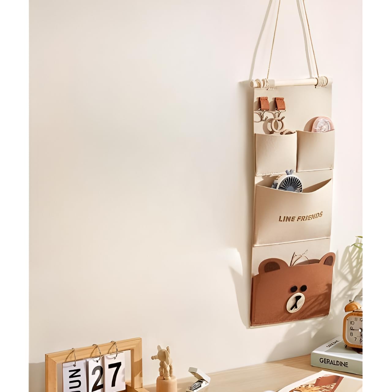 Istore OverDoor 4Pocket Linen Cotton Hanging Organizer  Wall Mount Storage Bag For Closet Bedroom Bathroom  Waterproof File & 