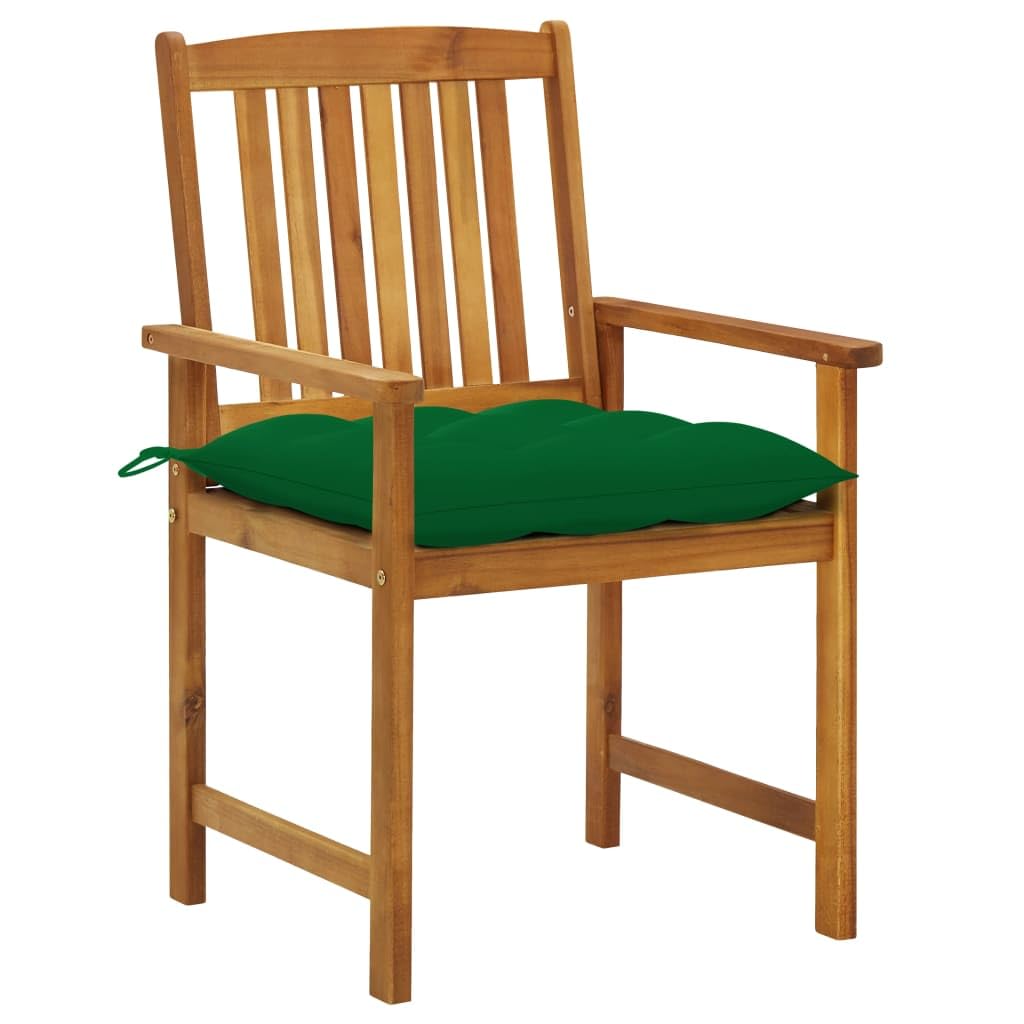vidaXL Outdoor Patio Chairs with Green Cushions- 2 pcs Set, Solid Acacia Wood, Farmhouse Rustic Style, Oil Finished, Easy to Assemble Comfortable Seating for Garden and Patio