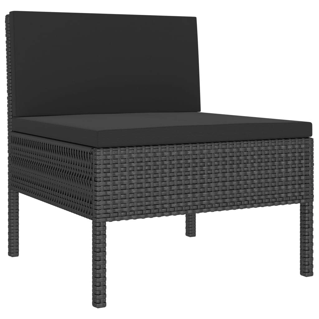vidaXL Black 3 Piece Patio Lounge Set - Poly Rattan Outdoor Furniture with Cushions, Weather-Resistant, Powder-Coated Steel Frame, Modular Design, Sofa and Tea Table.