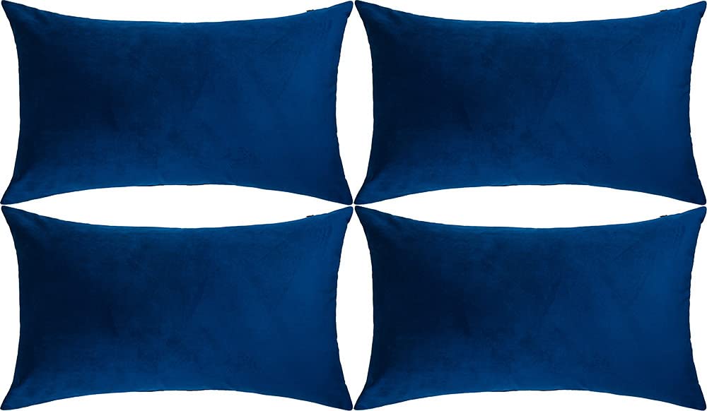 Artaimee Navy Blue Throw Pillow Covers 12X20 Set Of 4 Velvet Sofa Bed Couch Cushion Decorative Case