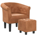 vidaXL Brown Faux Leather Tub Chair with Footstool - Modern Seating Solution for Living Room, Bedroom, Guest Room or Home Office