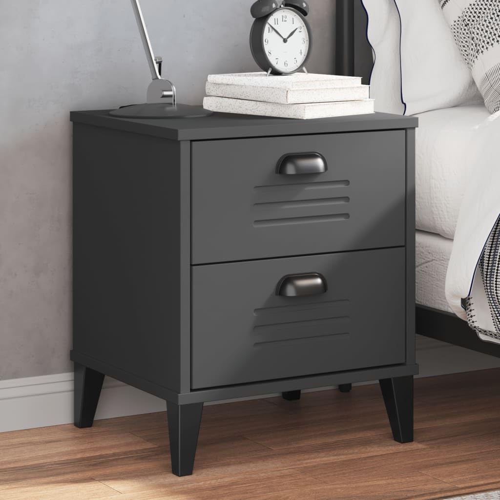 vidaXL Bedside Cabinet/Accent End Table - Anthracite Gray - Engineered Wood - 2 Drawers - 15.7"x13.8"x18.9" - Bedroom/Living Room - Industrial Design - Easy to Clean - Plastic Handles