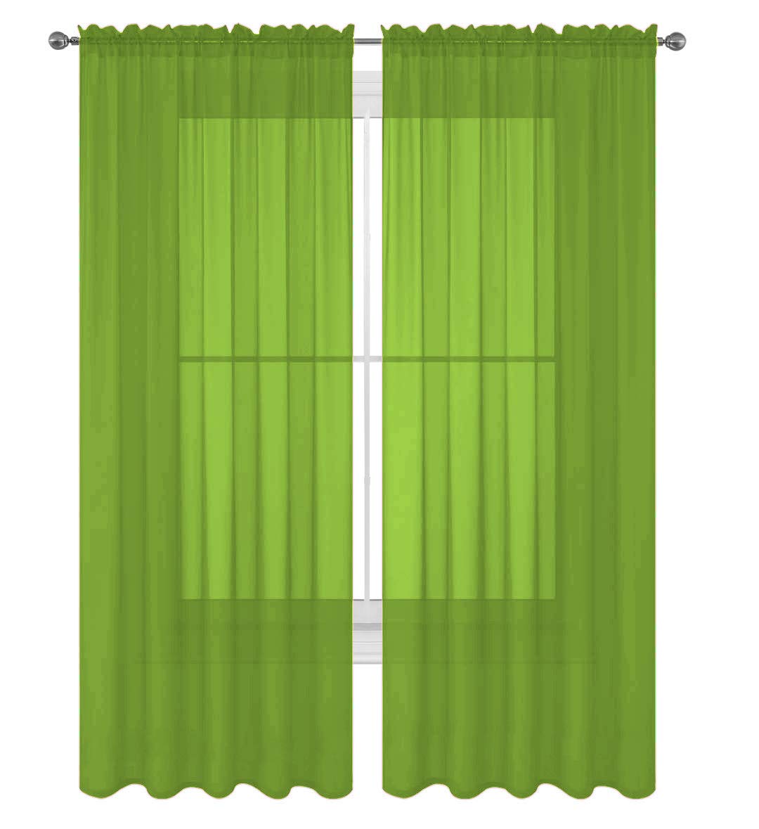 Decotex 2 Piece Solid Elegant Sheer Curtains Fully Stitched Panels Window Treatment Drape (54' X 36', Lime Green)