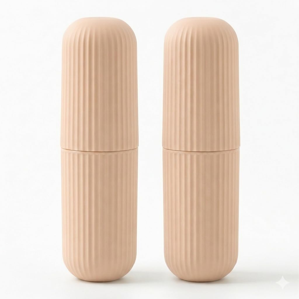 EXCLUCITY 2 Pack Travel Toothbrush Holder, Capsule Shape Toothbrush & Toothpaste Storage Case, Portable Hygienic Organizer for B