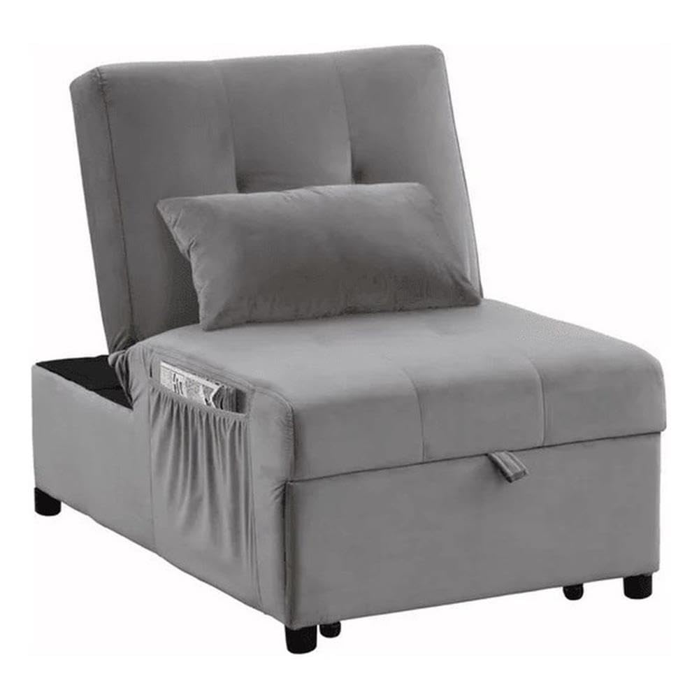 Best Master Furniture Bayani Velvet Adjustable Sleeper Lounge Chaise in Gray