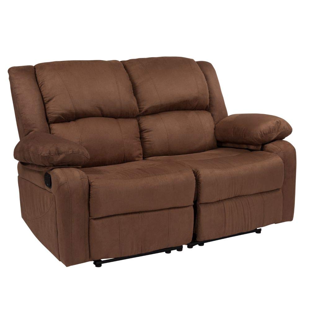 Flash Furniture Harmony Series Chocolate Brown Microfiber Loveseat With Two Built-In Recliners