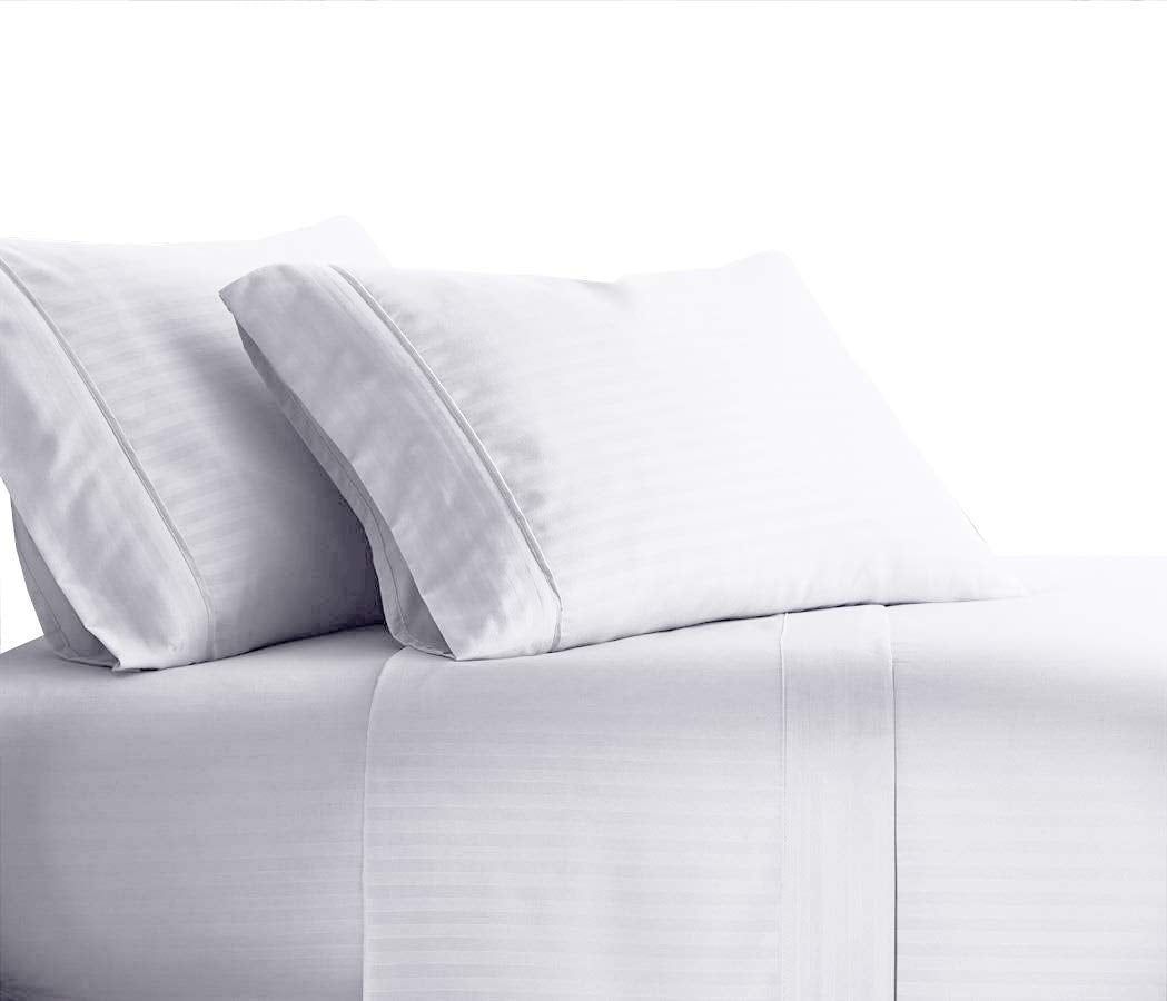 Royal Tradition Striped 300 Thread Count, 100 Percent Cotton 4PC Queen Bed Sheets Set with Deep Pockets, White