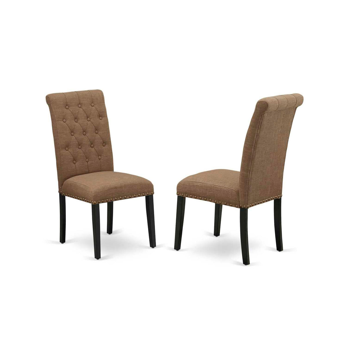 East West Furniture Amba5-Bch-05 5 Piece Modern Dining Table Set Includes A Round Kitchen Table With Pedestal And 4 Grey Linen Fabric Parson Dining Chairs, 36X36 Inch, Black & Cherry