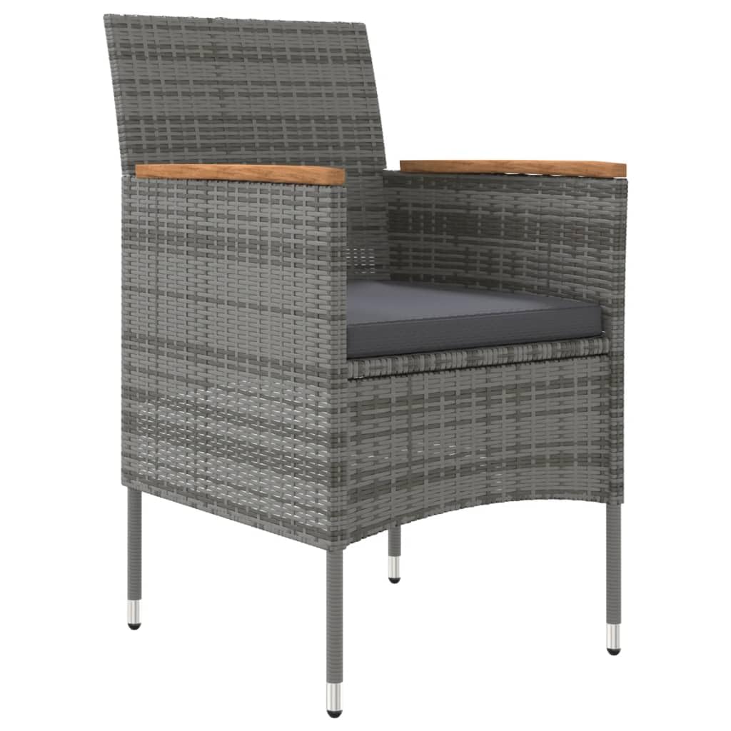vidaXL 7 Piece Patio Dining Set - Gray & Black Garden Chairs, Table with Cushions, Steel Frame, PE Rattan, Glass Top, Outdoor Furniture
