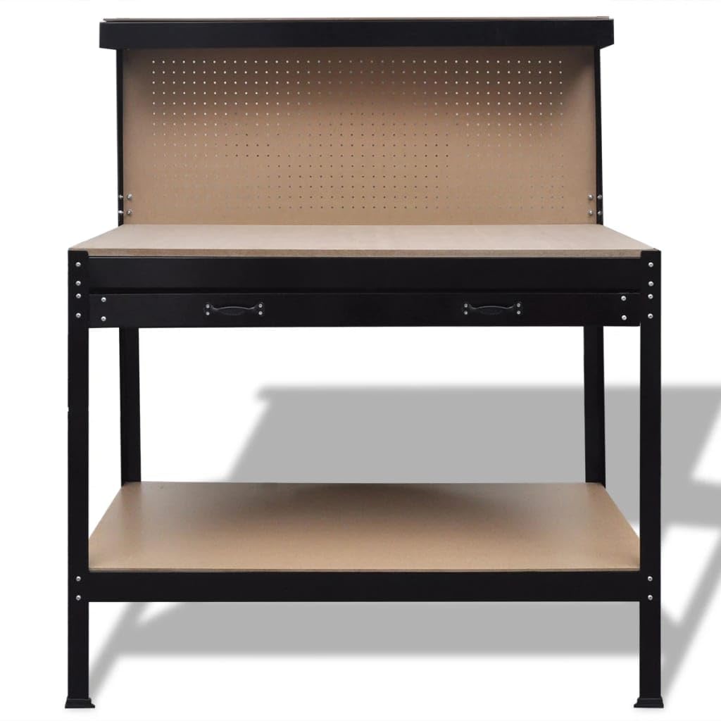 vidaXL Workbench w/Pegboard and Drawer Steel Table Garage Workshop Storage