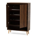 Baxton Studio Landen Mid-Century Modern Walnut Brown and Gold Finished Wood 2-Door Entryway Shoe Storage Cabinet