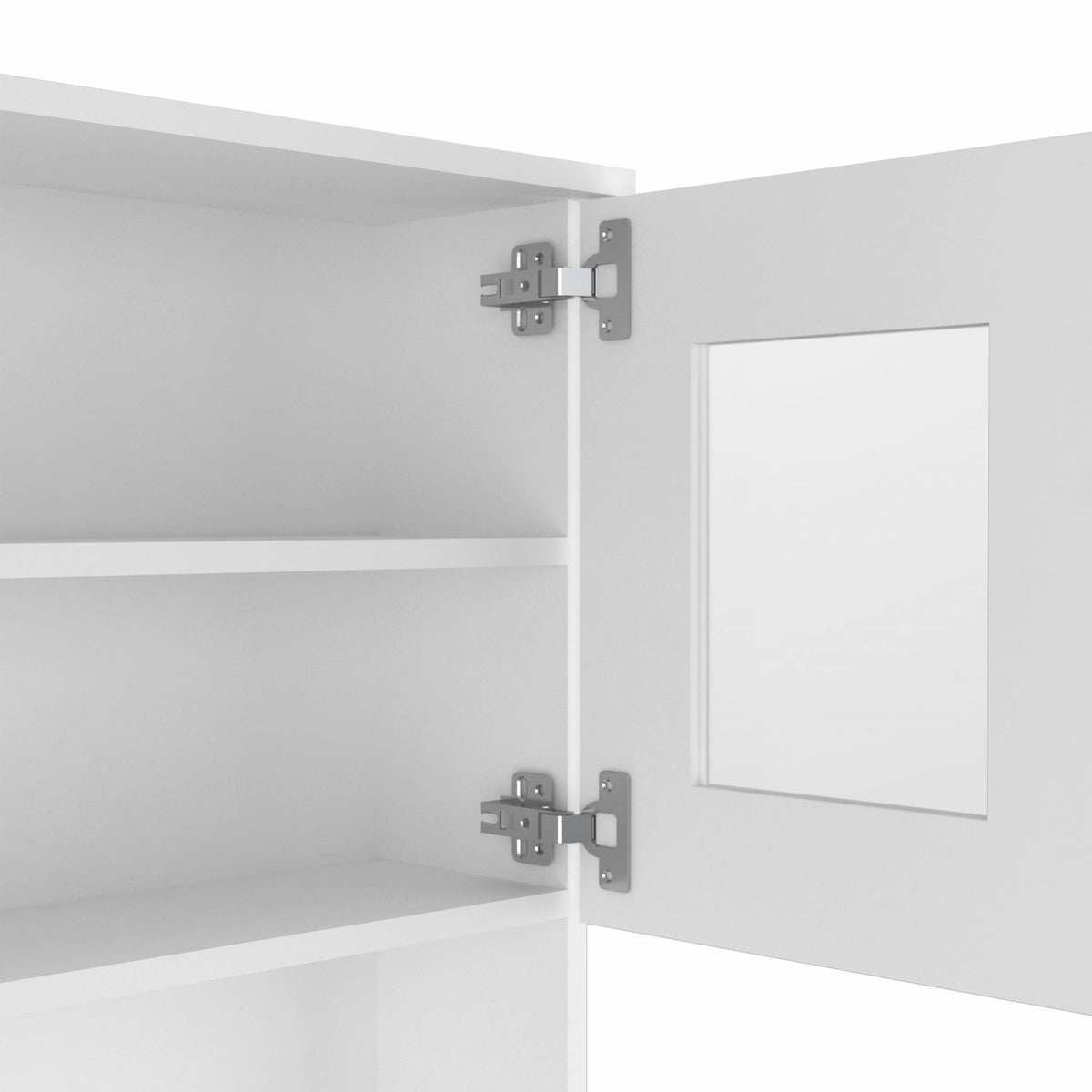 HomeRoots Particle Board White Pantry Cabinet with Two Door Panels and Side Open Shelves