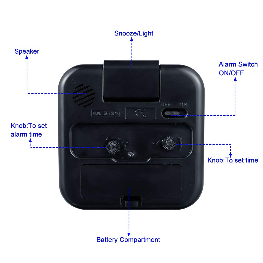 Tinload Small Battery Operated Analog Alarm Clock, Silent Non-Ticking, Black, Snooze, Easy Set Functions
