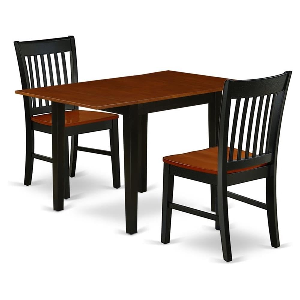 East West Furniture NDNO3-BCH-W 3 Piece Dinette Set for Small Spaces Contains a Rectangle Dining Table with Dropleaf and 2 Dinin