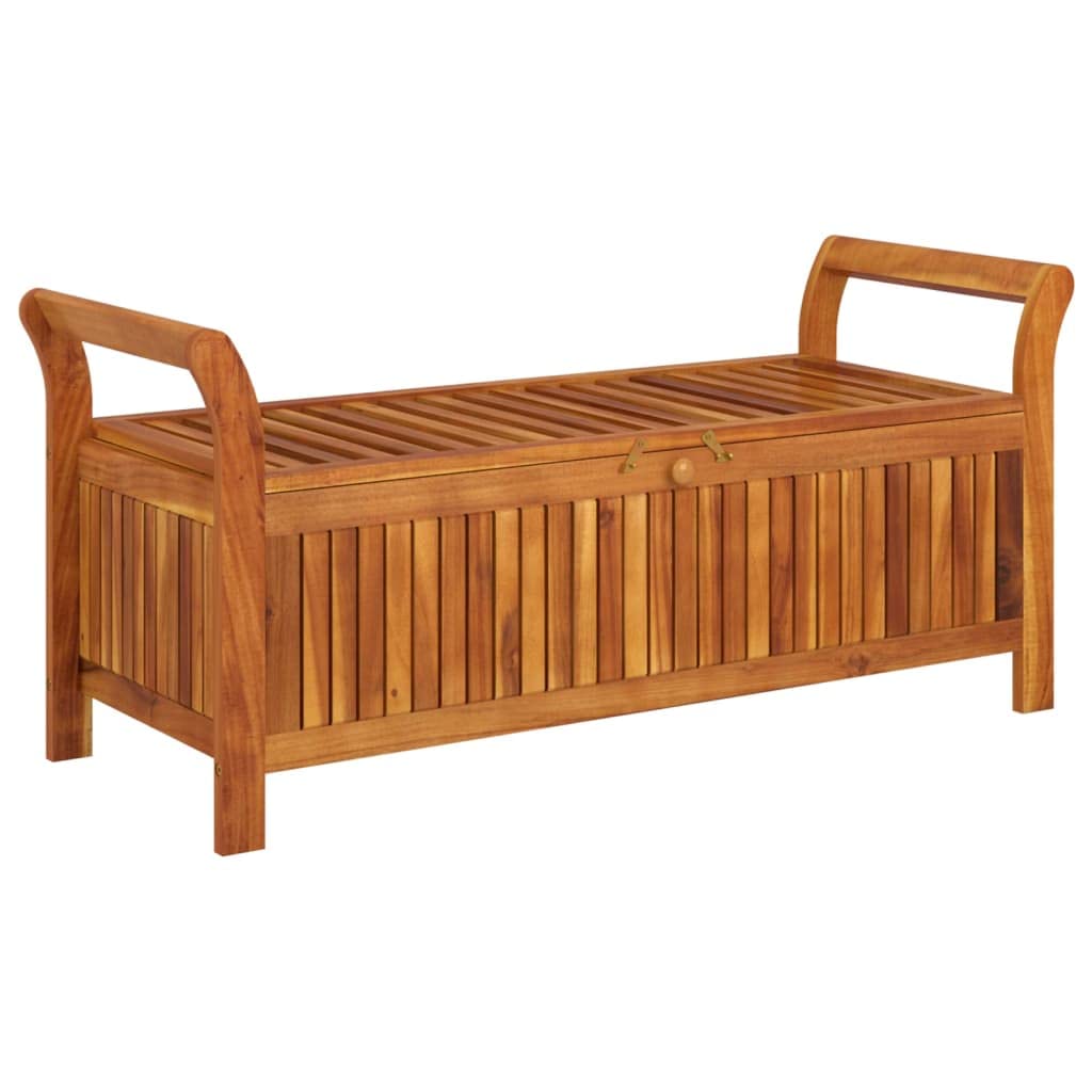 vidaXL Stylish Acacia Wood Patio Storage Bench with Cushioned Seat – Garden/Patio Accent Furniture - Brown White, 49.6" – Durable Outdoor Storage Solution