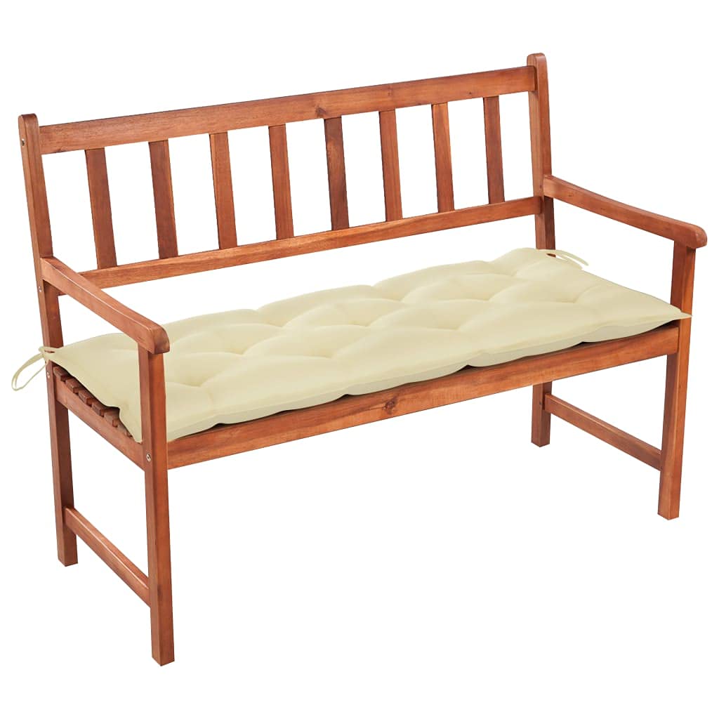 vidaXL Solid Acacia Wood Patio Bench with Cushion 47.2, Outdoor Wooden Garden Bench with Armrests and Light Oil Finish, ic Cream