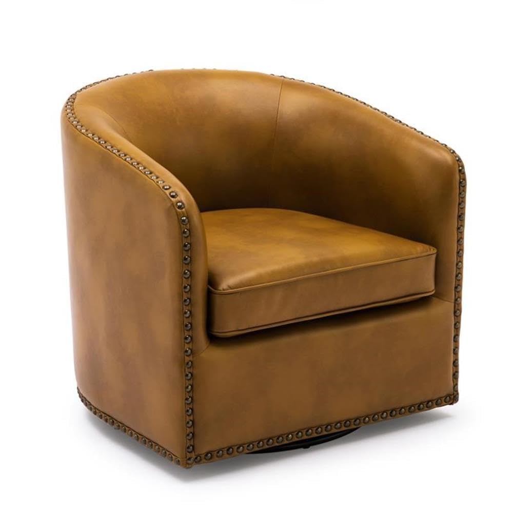 Comfort Pointe Tyler Midnight Blue Faux Leather Swivel Arm Chair with Nailhead Trim