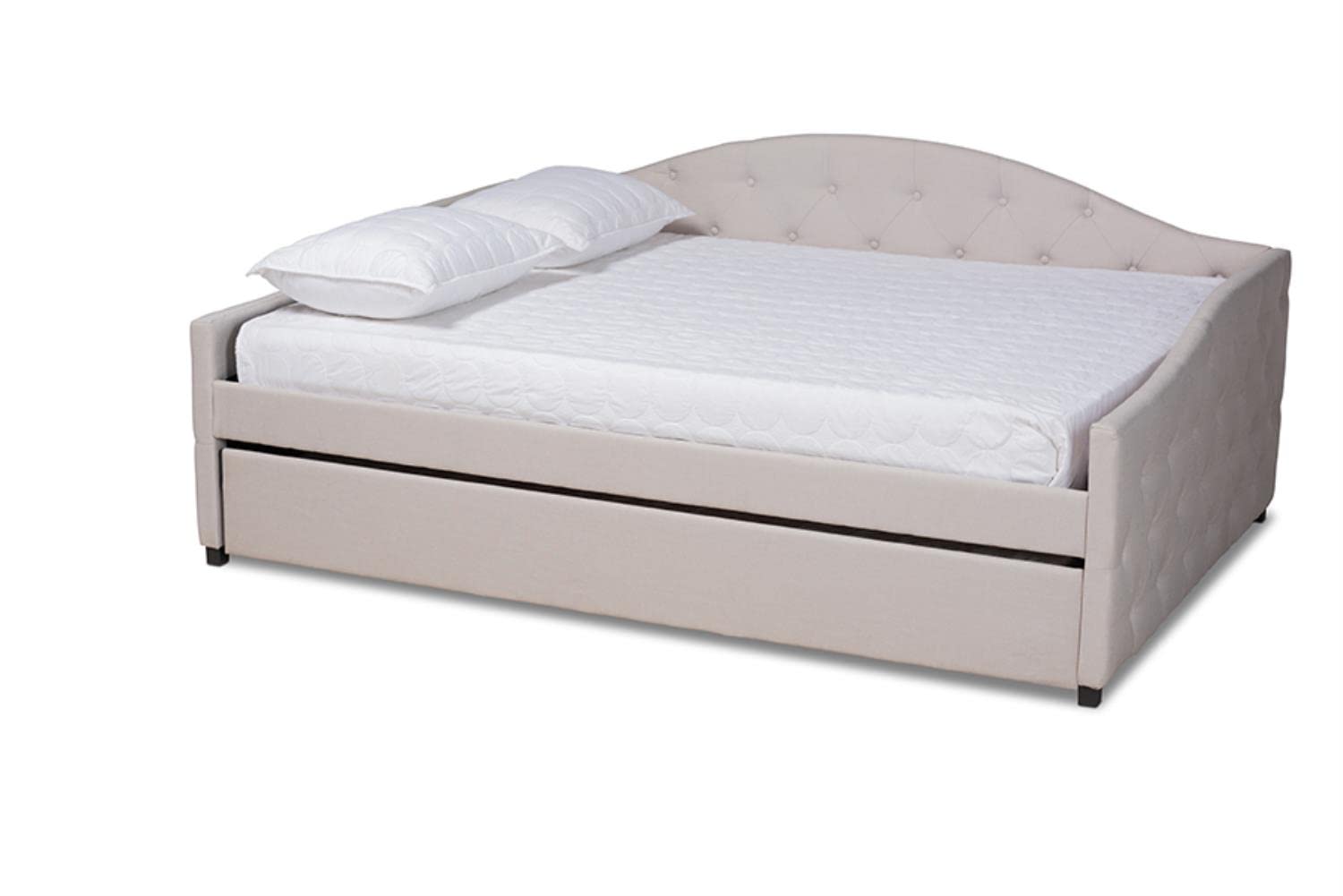 Baxton Studio Becker Modern and Contemporary Transitional Beige Fabric Upholstered Queen Size Daybed with Trundle