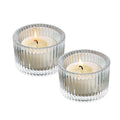 Clear Tealight Candle Holder Set of 2,Glass Votive Candle Holders, Decorative Round Ribbed Candle Holders for Home Decor (Clear)