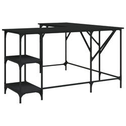 vidaXL Black L-Shaped Engineered Wood Desk - Computer Table with Shelves, Metal Frame, Adjustable Feet for Home/Office