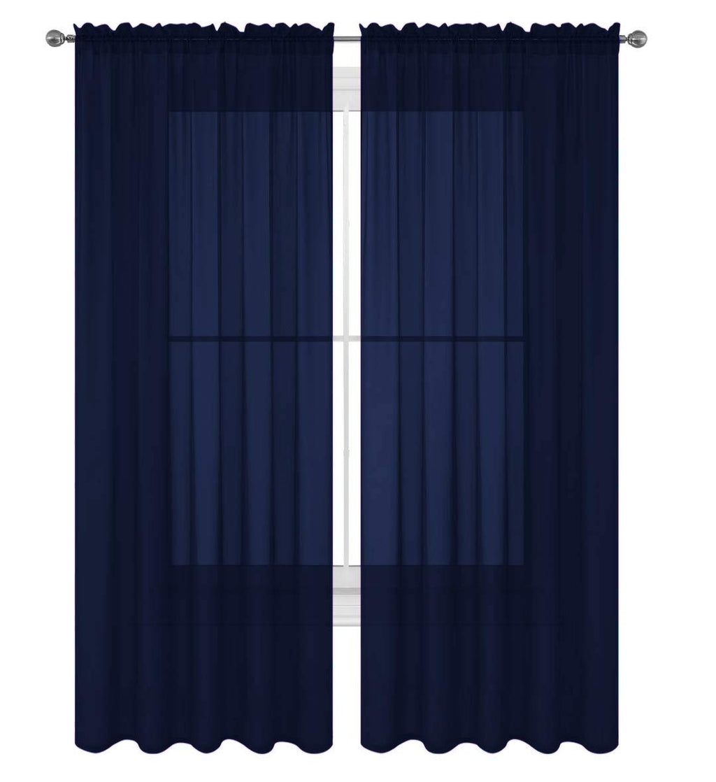 Decotex 2 Piece Solid Elegant Sheer Curtains Fully Stitched Panels Window Treatment Drape (54'' X 84'', Navy Blue)