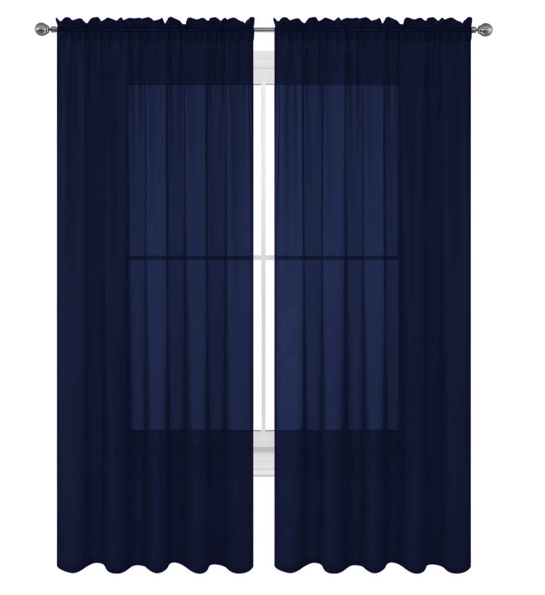 Decotex 2 Piece Solid Elegant Sheer Curtains Fully Stitched Panels Window Treatment Drape (54'' X 84'', Navy Blue)
